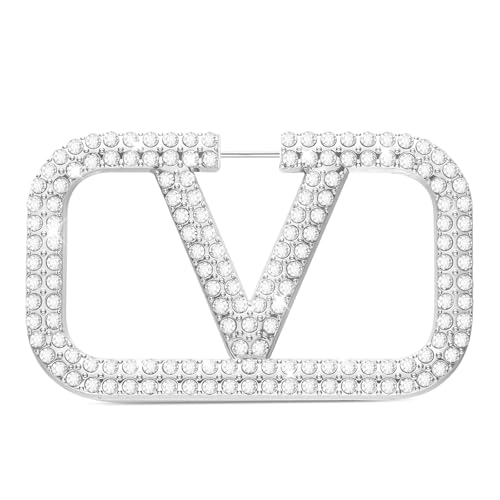 ZHUOMOT V Silber Brosche Damen Buchstabe Broschen & Anstecknadeln für Damen mit Funkelnder Zirkonia, Silber Brosche 925 Mode Anstecknadel, Dupes Schmuck Geschenke für Frauen von ZHUOMOT