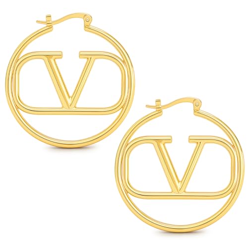 ZHUOMOT V Ohrringe Gold Creolen Goldene Ohrringe Damen, Buchstabe V Geometrische Sterling Silber 925 Vergoldete Creolen Gold Hypoallergene, Schmuck Geschenke für Frauen Geschenke Für Mama von ZHUOMOT