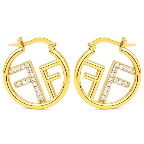 ZHUOMOT F Ohrringe Gold Creolen Goldene Ohrringe Damen, Buchstabe F Geometrische Silber 925 Vergoldete Creolen Gold Hypoallergene, Dupes Schmuck Geschenke für Frauen Weihnachtsgeschenke von ZHUOMOT