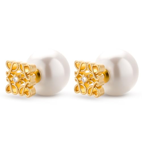 ZHUOMOT Ohrringe Gold Perlenohrringe Silber 925 Vergoldete Perlen Ohrringe, Geometrische Retro Ohrstecker Gold Damenohrringe, Schmuck Geschenke für Frauen Geschenke Für Mama von ZHUOMOT