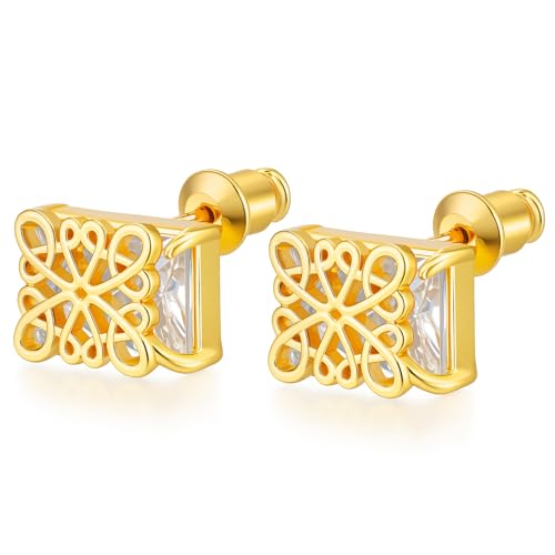 ZHUOMOT Ohrringe Goldene Ohrringe Damen Sterling Silber 925 Vergoldete Ohrstecker Gold, Geometrische Retro Damenohrringe Hypoallergene, Schmuck Geschenke für Frauen Geschenke Für Mama von ZHUOMOT