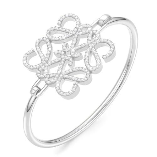 ZHUOMOT Armband Damen Silber 925 Dupe Armreif Silber 17CM Armbänder Damen, Vintage Blumenmotiven Armreifen mit Funkelnder Cubic Zirkonia Hypoallergene, Schmuck Geschenke für Frauen von ZHUOMOT