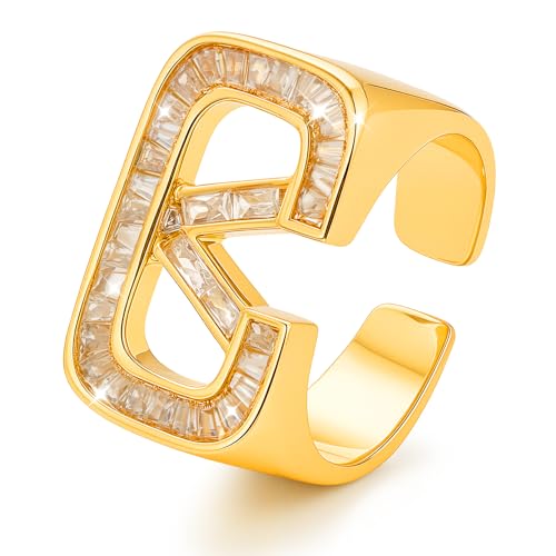 ZHUOMOT V Ringe Gold Ring Damen mit Funkelnder Zirkonia, Offener Ring Gold Buchstabe V Geometrische Sterling Silber 925 Vergoldete Goldring Damen Hypoallergene, Schmuck Geschenke für Frauen von ZHUOMOT