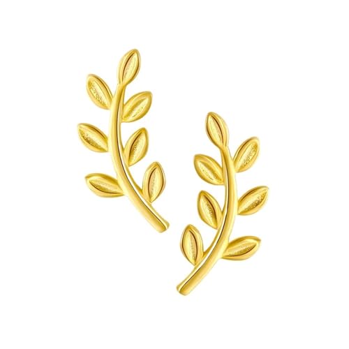 Damen S925 Sterling Silber Ohrringe Gold Platin Blatt Ohrringe Wald Blatt Ohrringe Schmuck(Gold) von ZHUORAN