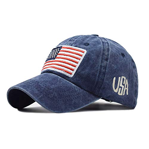Herren-Baseballkappe, USA-Flagge, modisch, Trend, klassische Baumwolle, Outdoor-Kappe, Unisex-Baseballkappe, Geschenk für Männer und Frauen, Washed Navy Blue, L von ZHUOYUET