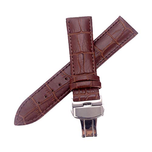 Uhrenarmbänder für Herren, Uhrenarmband, 12–24 mm, Herren-Uhrenarmband aus echtem Leder mit Alligatorprägung, Edelstahl, Schmetterlingsschnalle(Coffee-24mm) von ZHURDFT