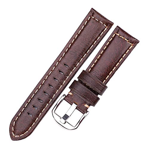 Uhrenarmbänder für Herren, Uhrenarmband, 22 mm/24 mm, echtes Leder, atmungsaktives Retro-Uhrenarmband for Damen und Herren, Glatte Dornschließe aus Edelstahl(Dark Brown-22mm) von ZHURDFT