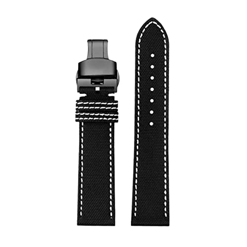 Uhrenarmbänder für Herren, Uhrenarmband, 22 mm/24 mm, wasserdichtes aus echtem Nylonleder for Herren, for Tauchen, Sport-Smartwatch(Black Black Butterfly-24mm) von ZHURDFT