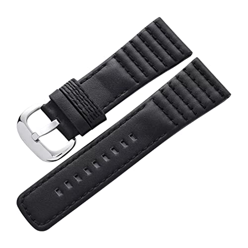 Uhrenarmbänder für Herren, Uhrenarmband, 28 mm Herren-Armband aus echtem Leder, Ersatzarmband, Dornschließe Edelstahl, verschleißfestes Uhrenarmband-Zubehör(Black-28mm) von ZHURDFT