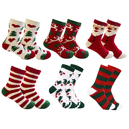 ZHUYAO 6 Paar Weihnachtssocken Damen Kuschelsocken Flauschige Socken Weihnachten Socken Lustige Winter Warme Bettsocken Flauschige Wintersocken für Frauen von ZHUYAO