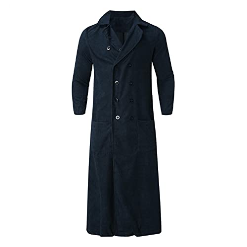 Herren-Trenchcoat aus Wollmischung, einfarbig, zweireihig, dick, lang, für Herbst und Winter, klassisch, lässige Oberbekleidung, B Navy, 3XL von ZHUYOU