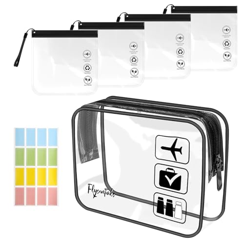 5Stks wasserdichte Kleiner Transparenter Kulturtasche Set, Reise Flughafen Sicherheit Flüssigkeitsbeutel, TSA Zugelassener Transparenter Kulturbeutel mit 16 Etikettenaufklebern für Frauen Männer von ZHXGO