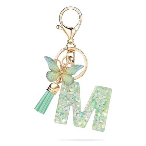 ZHYTUAL Ein alphabetisches Schlüsselanhänger grüner Schmetterlings-Anhänger Schlüsselanhänger Damen Schlüsselanhänger Buchstaben Mutter-Tochter-Modell geeignet für Frauen aller Altersgruppen von ZHYTUAL