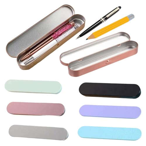 ZHYUAN 7 Stück Silberfarbene Box für Stift,Leere Blechbox Scharnier-Schreibwarenbox Schreibwaren-aufbewahrungsbox Stiftetui Metall-Stifte Etui Leere Blechbox von ZHYUAN