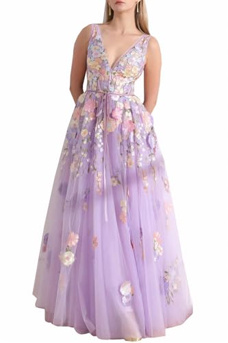 ZHengquan Sommerkleider mit Blumenmuster, Tüll, Ballkleider für Damen, 3D-Blumen, Tüll, Ballkleider, Abendkleider, formelle Partykleid, A-Flieder, 44 ZHengquan Sommerkleider mit Blumenmuster, Tüll, Ballkleider für Damen, 3D-Blumen, Tüll, Ballkleider, Abendkleider, formelle Partykleid, A-Flieder, 44 von ZHengquan