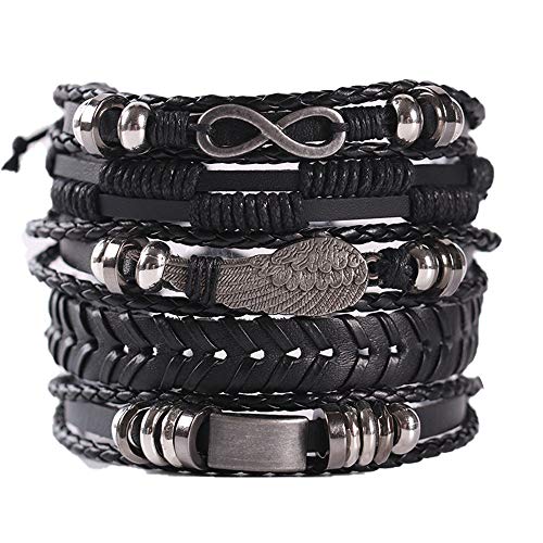 Geflochtenes Lederarmband，5 STÜCKE Geflochtene Leder Armbänder für Herren Damen Punk Seil Armband Manschette Vintage Armbänder Wrap Set, Einstellbar für Männer Frauen. von ZHjuju