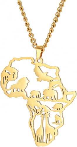 Hip Hop Afrika Karte Halskette Banner Totem Symbol Tier Elefant Löwe Giraffe Schmuck von ZIAFRPN