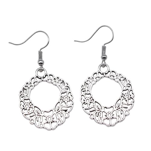 Ohrringe Einfaches Design 2 Farben hohle Blume Kranz Anhänger Ohrringe von ZIAFRPN