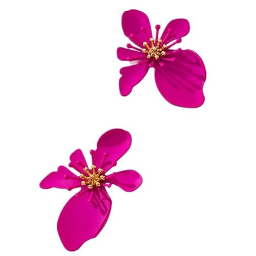 Temperament Fuchsia Blume Ohrringe für Frauen Exquisite Gänseblümchen Blütenblätter Doppelschicht Emaille Blumen Elegant Einfache Ohrring Schmuck von ZIAFRPN
