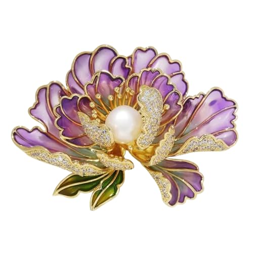 Trendige Imitation Perle Blühende Pfingstrose Blume Corsage Brosche Frau Kleidung Dekorationen & Brosche Hochzeit Party Brautschmuck von ZIAFRPN