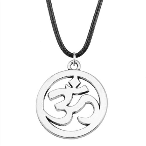 ZIAFRPN 2 Farben 25mm Om Sign Anhänger Schwarz Leder Seil Kette Halskette von ZIAFRPN