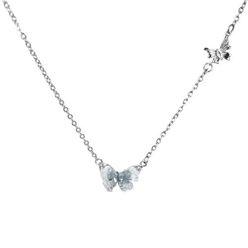 ZIAFRPN Design Luxus Blau Kristall Schmetterling Anhänger Halskette Für Frauen Mädchen Exquisiter Ring Temperament Hübsches Geschenk Modeschmuck Set von ZIAFRPN