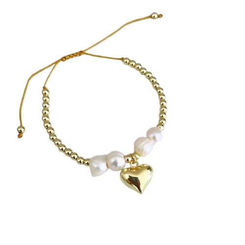ZIAFRPN Herz Charm Armband Süßwasser Perlen Armbänder für Frauen Pulseras Schmuck Geschenke Wasserdicht Vergoldet von ZIAFRPN