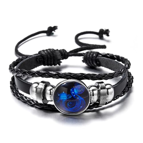 ZIAFRPN Leuchtende 12 Sternzeichen Sternzeichen Geflochtene Paare Lederarmband Für Männer Schwarzes Seil Charm Party Wachsen im Dunkeln Schmuck von ZIAFRPN