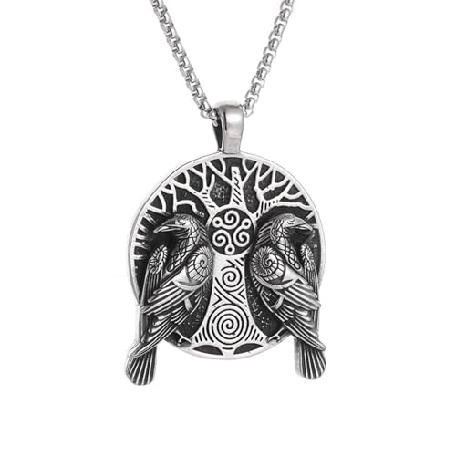 ZIAFRPN Mode Vintage Wikinger Odin Doppelte Raben Halskette Nordic Baum des Lebens Anhänger für Männer Amulett Schmuck Glückwunsch Geschenke von ZIAFRPN