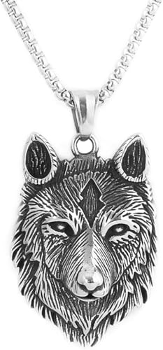 ZIAFRPN Mode Vintage Wikinger Wolf Kopf Anhänger für Männer Junge Punk 316L Tier Amulett Halskette Schmuck Geschenk Glückwunsch Geschenke von ZIAFRPN