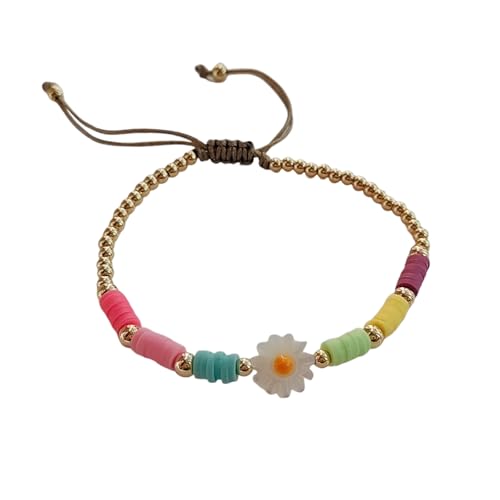 ZIAFRPN Perlen Gold Farbe Perlen Armbänder für Frauen Gänseblümchen Blume Armband Ton Heishi Pulseras Boho Schmuck von ZIAFRPN