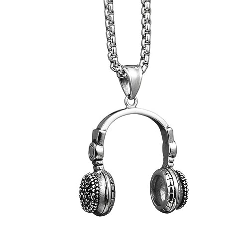 ZIAFRPN Punk Hip Hop DJ Musik Kopfhörer Anhänger Halskette Lange Kette Für Männer Frauen Punk Rock Headset Halskette Männlicher Schmuck Geschenk Glückwunsch Geschenke von ZIAFRPN
