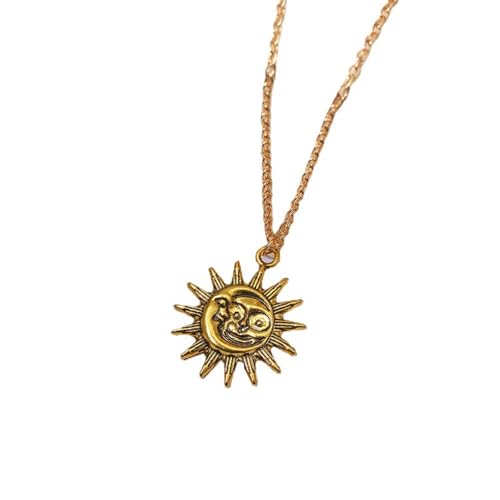 ZIAFRPN Retro Europäische und Amerikanische Trend Gold Sonne Anhänger personalisierte kreative Sonne und Mond Halskette Schmuck von ZIAFRPN