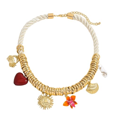 ZIAFRPN Sommer Mode einfache Halskette mit Sonnenblume Seepferdchen Muschel Liebe Herz Krabben Anhänger Beach Vibes Geschenk für Frauen Besties von ZIAFRPN