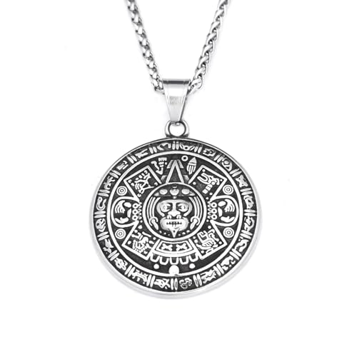 ZIAFRPN Vintage Schwarzes Muster Maya Symbol Anhänger Halskette Für Männer Mode Talisman Schwerer Schmuck Geschenk Glückwunsch Geschenke von ZIAFRPN