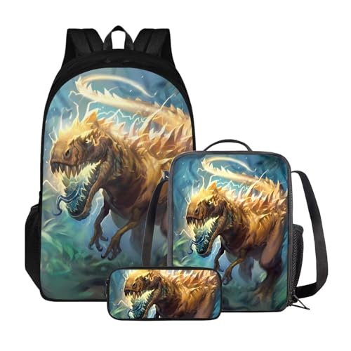 ZIATUBLES Backpck Set für Jungen Mädchen Schultasche mit Lunchtasche und Federmäppchen Rucksack College Büchertasche Outdoor Daypack, Vintage-Dinosaurier, Einheitsgröße, Tagesrucksäcke von ZIATUBLES