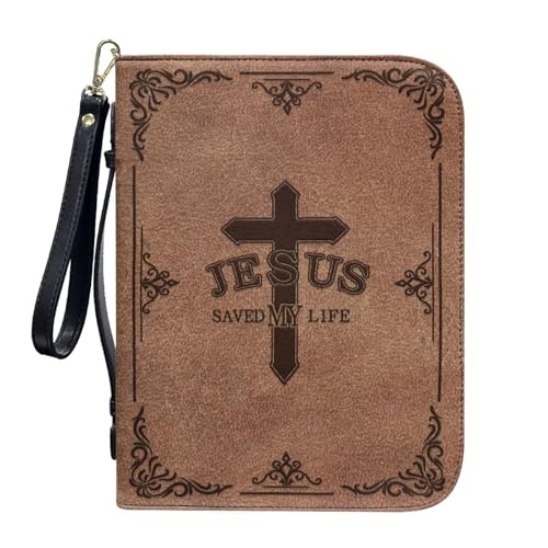 ZIATUBLES Bibelhülle aus PU-Leder, für Gebet, christliche Tasche mit Gurt und Reißverschlusstaschen, Buch-Organizer, L-2XL, Vintage Brown Jesus, XXL von ZIATUBLES