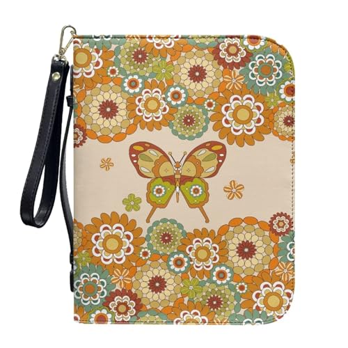 ZIATUBLES Bibelhülle aus PU-Leder mit Riemen, Kirche, Bibeltasche, Buch-Organizer, Halter für Gebet, L-2XL, Bohemian Flower Butterfly 2, L von ZIATUBLES