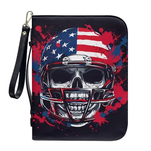 ZIATUBLES Bibelhülle aus PU-Leder mit Riemen, Kirche, Bibeltasche, Buch-Organizer, Halter für Gebet, L-2XL, Splatter Totenkopf mit amerikanischer Flagge, XXL von ZIATUBLES