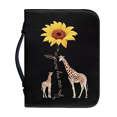 ZIATUBLES Bibelhülle mit Giraffen-Sonnenblumen-Druck, PU-Leder, Bibeltasche mit Griff und Reißverschluss auf der Rückseite, tragbare Bibeltasche für Bibelstudium, Outdoor, täglichen Pendler, M von ZIATUBLES