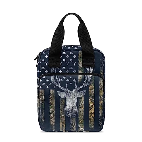 ZIATUBLES Bibelhülle mit Griff und Reißverschluss, Bibeltasche für Damen, Herren, Kinder, tragbare Bibeltasche, Deer Us Flag Forest Camo, Einheitsgröße von ZIATUBLES