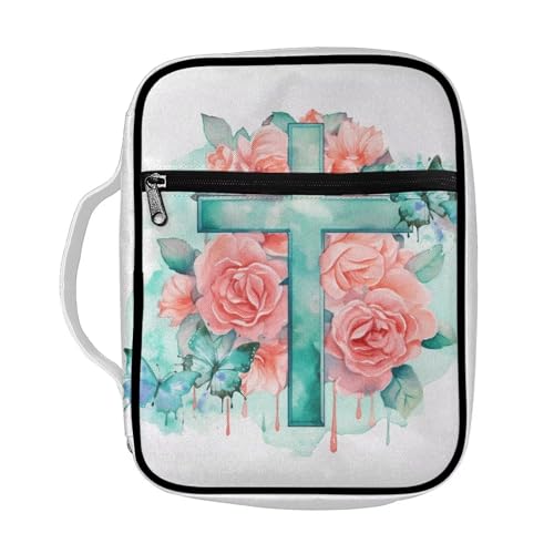 ZIATUBLES Bibelhülle mit Retro-Rosen-Blumenmuster, für Damen und Herren, große Bibeltasche mit Griff, Bibeltasche, Reißverschlusstasche, Bibelhülle für Bibelstudium von ZIATUBLES