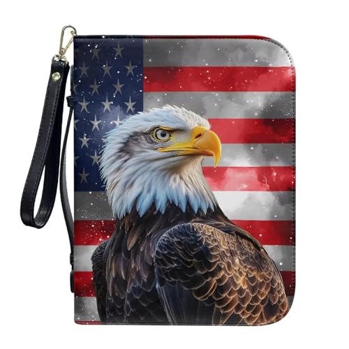 ZIATUBLES Bibelhüllen aus PU-Leder mit Gurt, Buchtasche, Bibelhalter, Kirche, Bibeltasche für Gebetsstudium, L-2XL, Grunge Amerikanische Flagge Adler, XXL von ZIATUBLES