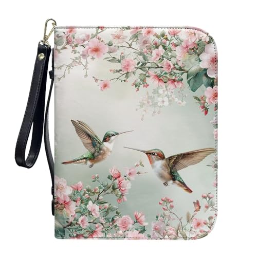 ZIATUBLES Bibelhüllen aus PU-Leder mit Gurt, Buchtasche, Bibelhalter, Kirche, Bibeltasche für Gebetsstudium, L-2XL, Pfirsichblüten Kolibri, XXL von ZIATUBLES