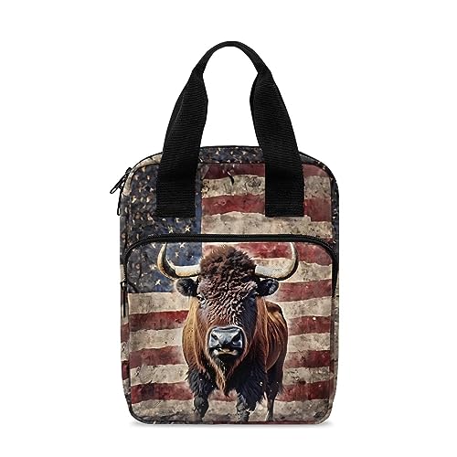 ZIATUBLES Bibelhüllen für Damen und Herren, Bibelhülle, Tragetasche, Bibeltasche, Bibeltasche, Bibeltasche, Kinder-Bibelhülle, Amerikanische Flagge Bison, Einheitsgröße von ZIATUBLES