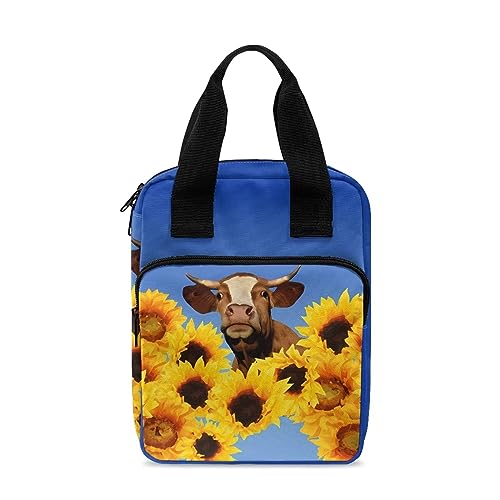 ZIATUBLES Bibelhüllen für Damen und Herren, Bibelhülle, Tragetasche, Bibeltasche, Bibeltasche, Bibeltasche, Kinder-Bibelhülle, Kuh Sonnenblume Himmelblau, Einheitsgröße von ZIATUBLES