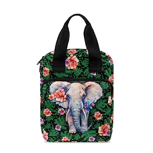 ZIATUBLES Bibeltaschen für Frauen Männer Bibelhülle Tote Bibeltasche Bibelhüllen mit Griff und Tasche Bibelbuchtasche, Elefant Blumen Grün Blatt, Einheitsgröße von ZIATUBLES