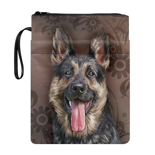 ZIATUBLES Buchhülle mit Motiv Deutscher Schäferhund, Blumendruck, für Hardcover, Taschenbuch, Buchhüllen, Schutz, Bibeltasche, Reißverschluss, Aufbewahrungstasche, Geldbörse für Damen, Herren, von ZIATUBLES