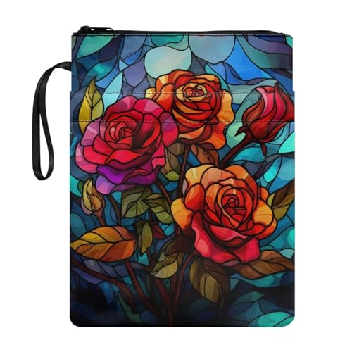 ZIATUBLES Buchhülle mit Rosenmuster und Reißverschluss für Taschenbuch, Romane, Hardcover-Tasche, Schutz für Buchliebhaber, Damen, Herren, Kinder, 21,6 x 29 cm von ZIATUBLES