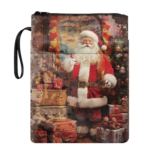 ZIATUBLES Buchhülle mit Weihnachtsmann-Aufdruck mit Reißverschluss und Vordertasche, waschbar, für Taschenbuch, 29,5 x 22,6 cm, Buchliebhaber, Geschenke für Jungen und Kinder von ZIATUBLES